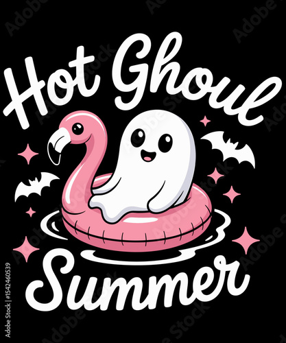 Hot Ghoul Summer Flamingo Ghost Summerween funny halloween