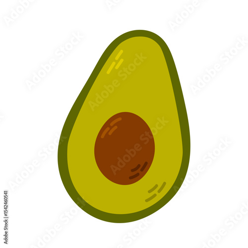 Ripe green avocado half with seed. Ideal for health food, plant-based diets, or grocery design projects