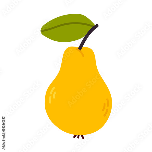 Fresh yellow pear with green leaf. Ideal for fruit icons, food packaging, or healthy lifestyle illustrations