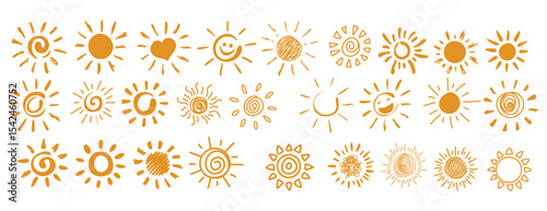 Sun hand drawing vector set