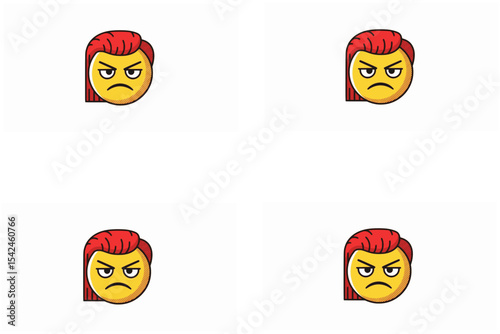 Angry Emoticon Illustrations Red Hair, Frowning Face, Digital Art