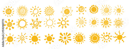 Sun hand drawing vector set