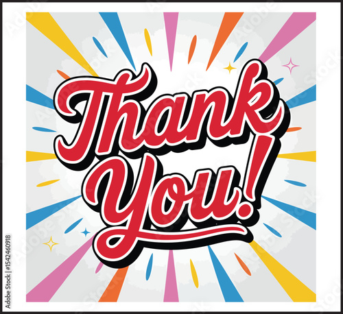 Thank You - Bold Script Typography with Vibrant Colorful Sunburst Rays Background