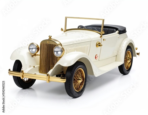 Classic Cream Car with Golden Detailing on White Backdrop