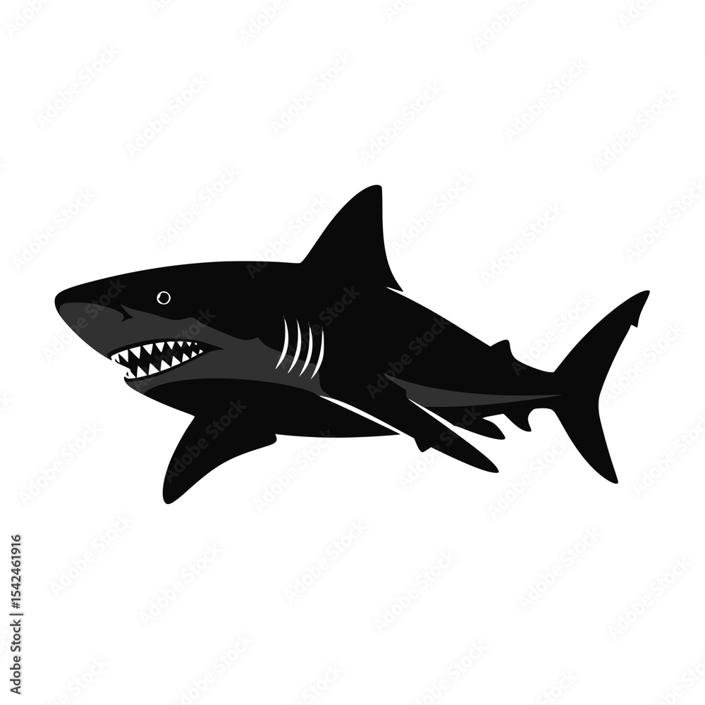 Obraz premium Shark Silhouette. Vector illustration of a shark. Transparent PNG version.