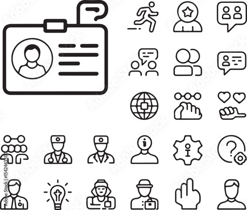 Collection of Diverse Line Icons People, Communication, and Professions