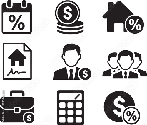 Financial Planning Icons Investment, Real Estate, and Business Management