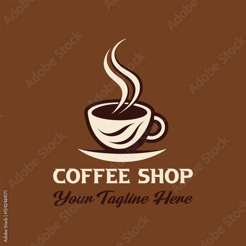 Elegant Steaming Coffee Cup Logo Design Vector Illustration
