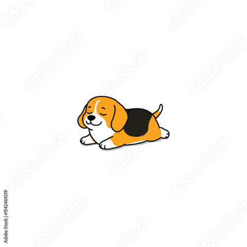 Cute beagle dog lying down with its eyes closed cartoon, looking peaceful and happy, vector illustration