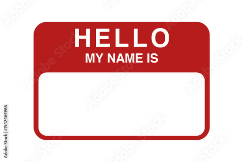 Hello my name is sticker tag. Sticker name tag isolated on transparent background. Maroon theme. 