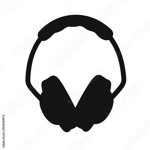 Black silhouette of headphones on white background for audio or sound design. Simple black headphones silhouette ideal for music apps and podcast websites.
