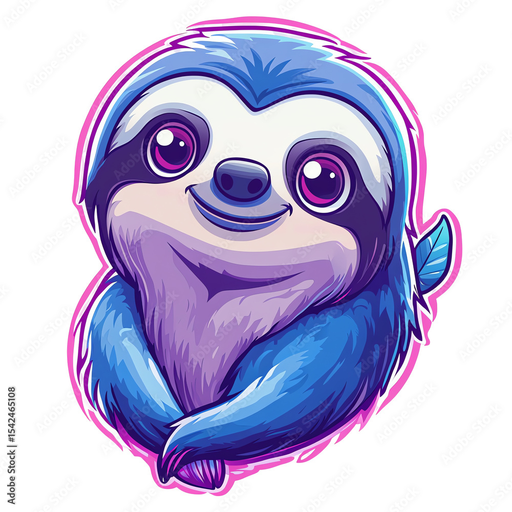 Obraz premium Adorable Blue Sloth Cartoon Illustration: Perfect for kids' apparel, posters, and playful designs. Features vibrant colors and a friendly, huggable sloth character.