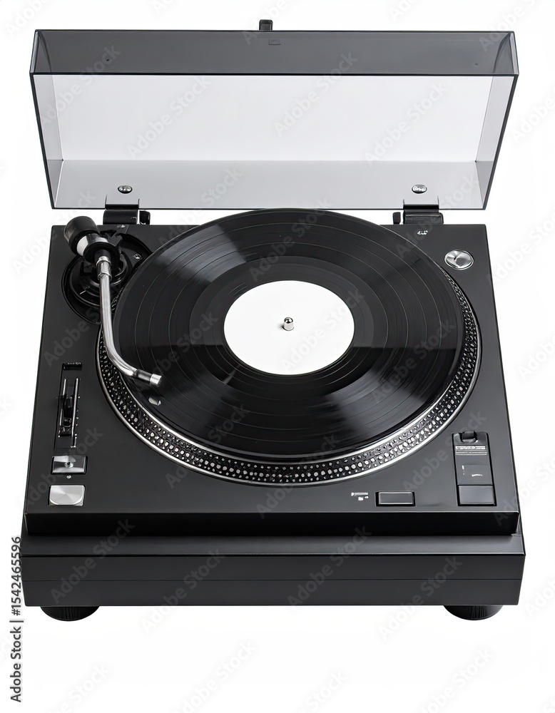 Fototapeta premium Vinyl Record Player Open on White Background