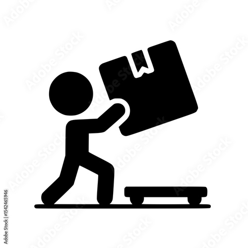 Minimalist Stickman Lifting Box Silhouette – Black SVG Clipart Icon