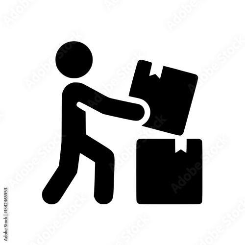 Minimalist Stickman Lifting Box Silhouette – Black SVG Clipart Icon