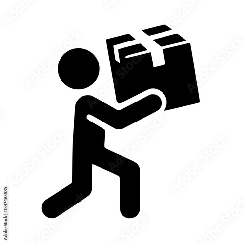 Minimalist Stickman Lifting Box Silhouette – Black SVG Clipart Icon
