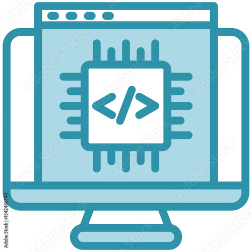 Embedding mini illustration dual tone blue color icon, use for machine learning, education, technology industry, UI, UX kit, app and web development, digital or print.