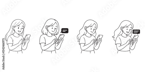  Woman smiling while typing a message on her mobile phone.