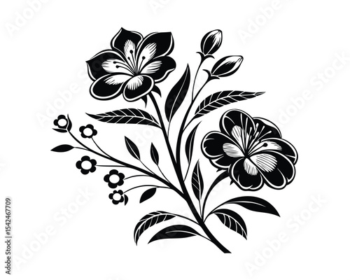 Elegant Black and White Floral Branch Illustration