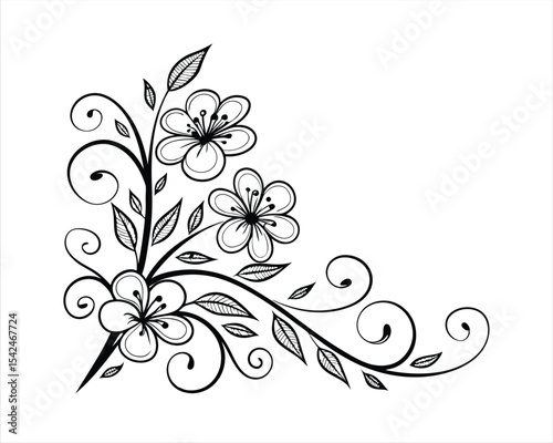 Elegant Black and White Floral Corner Design Element