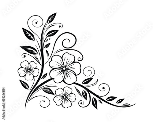 Elegant Black and White Floral Corner Design Element