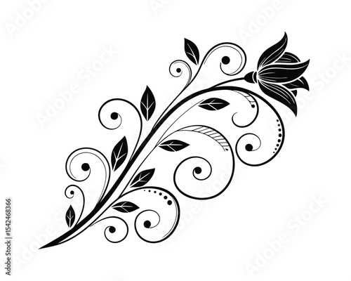 Elegant Black and White Floral Design Element
