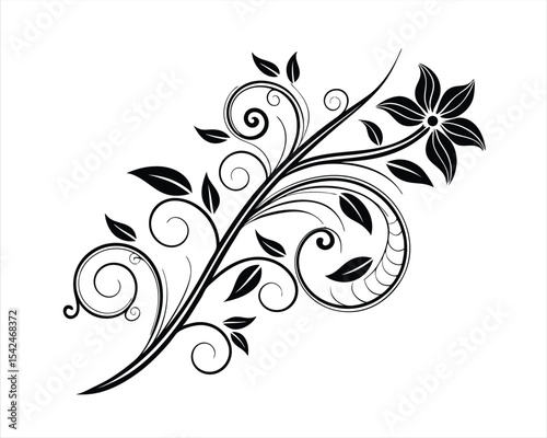 Elegant Black and White Floral Design Element