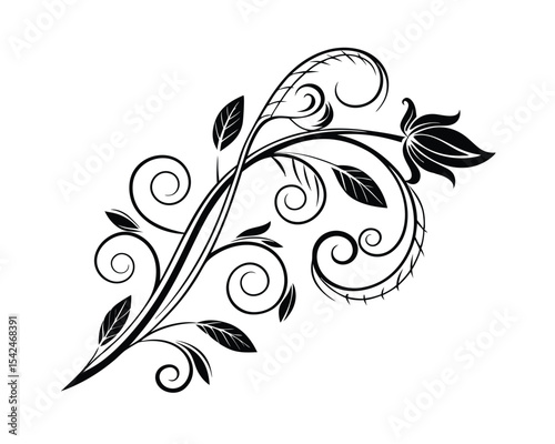 Elegant Black and White Floral Design Element