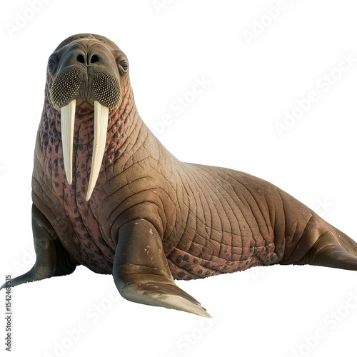 Walrus sits showing tusks transparent background.