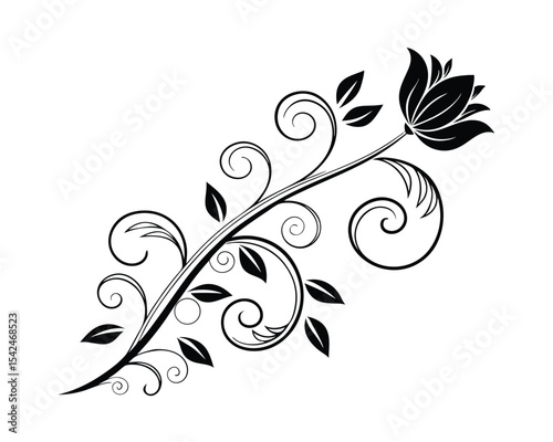 Elegant Black and White Floral Design Element