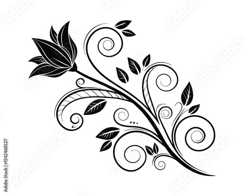 Elegant Black and White Floral Design Element