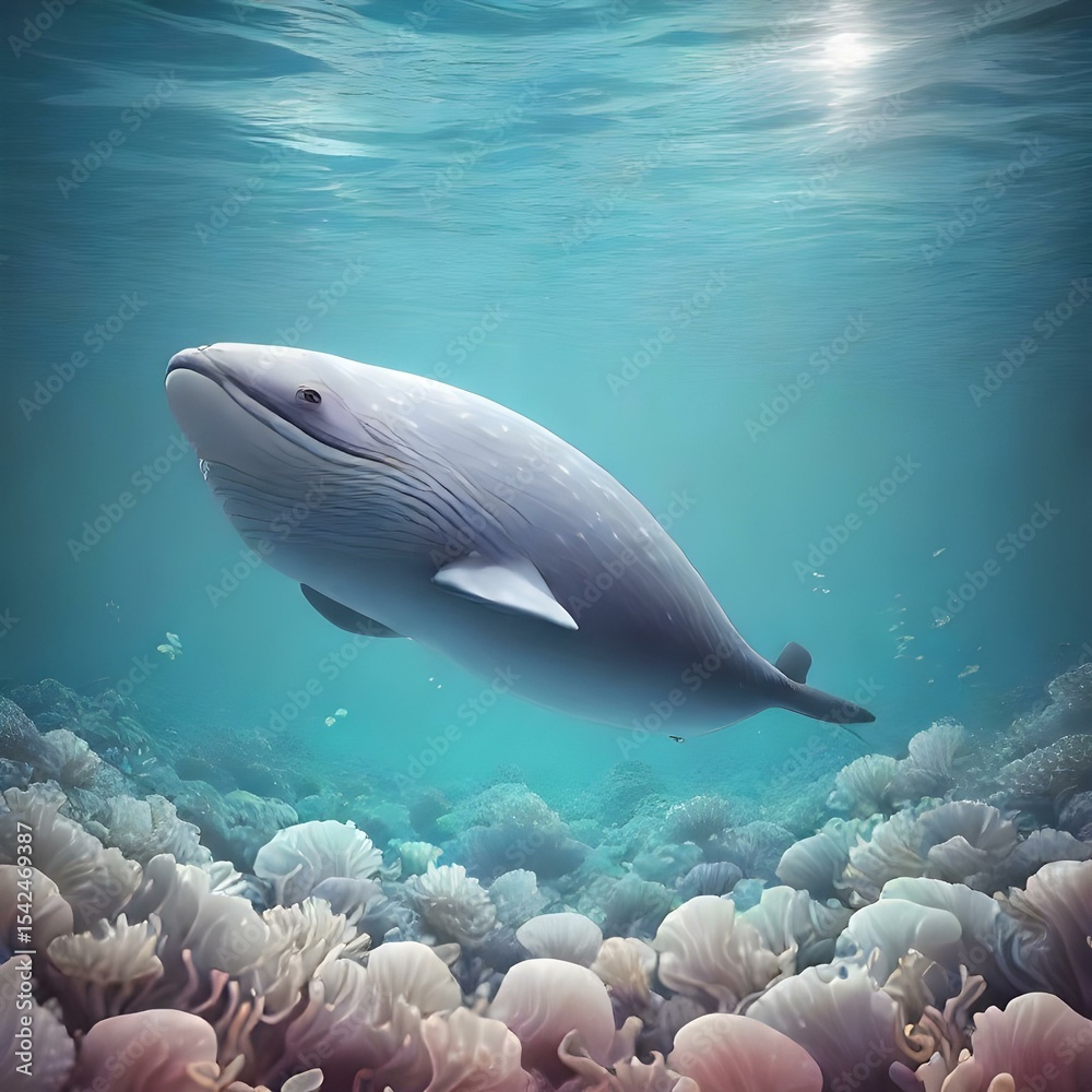 Fototapeta premium whale swimming in the ocean magical ambient light