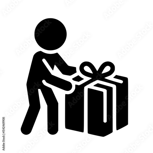 Minimalist Stickman Preparing Gift Box Silhouette – Black SVG Clipart Icon
