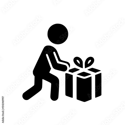 Minimalist Stickman Preparing Gift Box Silhouette – Black SVG Clipart Icon