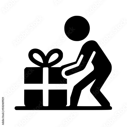 Minimalist Stickman Preparing Gift Box Silhouette – Black SVG Clipart Icon