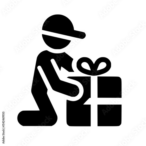 Minimalist Stickman Preparing Gift Box Silhouette – Black SVG Clipart Icon