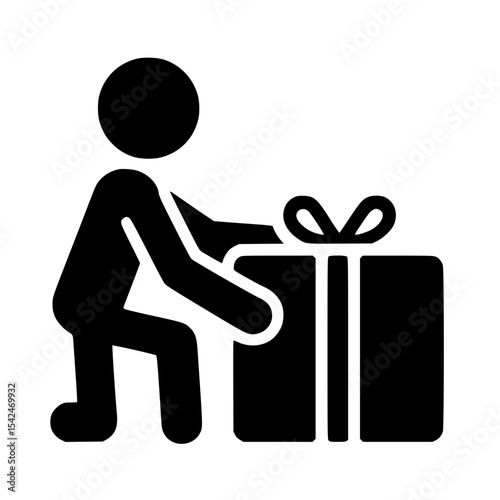 Minimalist Stickman Preparing Gift Box Silhouette – Black SVG Clipart Icon