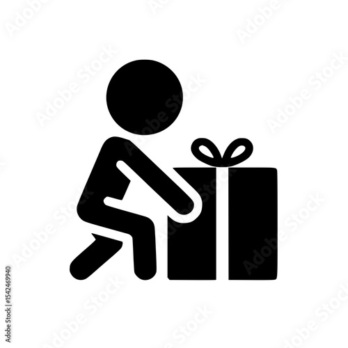 Minimalist Stickman Preparing Gift Box Silhouette – Black SVG Clipart Icon