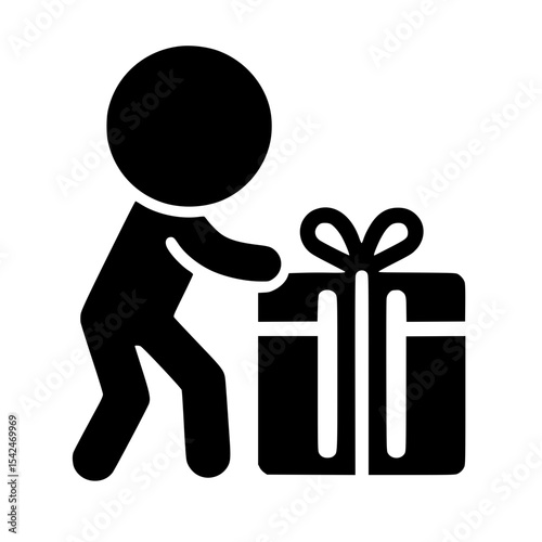 Minimalist Stickman Preparing Gift Box Silhouette – Black SVG Clipart Icon