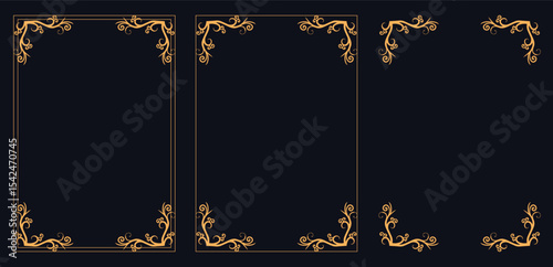 Corner frame, Set of vintage frames.Filigree frame corners. Arabic antique decorative border, retro geometric ornamental frame and ornate corners.