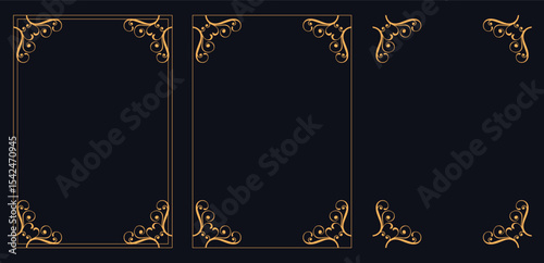 Corner frame, Set of vintage frames.Filigree frame corners. Floral elements for design of monograms, invitations, menus, labels. Decorative borders and frames