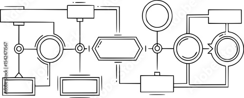 White schematic illustration showcasing system modeling concepts, connection, and structured design for software engineering.