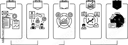 Diagram illustrates business processes, project management, workflows and business operations in a modern design.