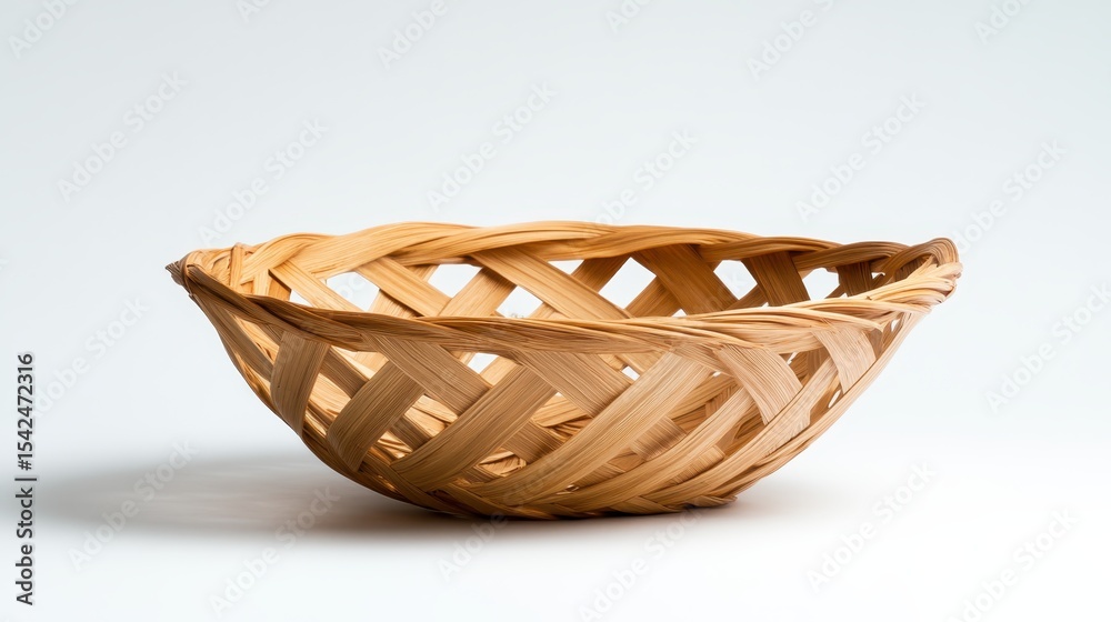 Fototapeta premium Showcasing intricate craftsmanship, this woven basket highlights the beauty of artisanal skills, featuring a unique design that adds warmth to any space or decor style.
