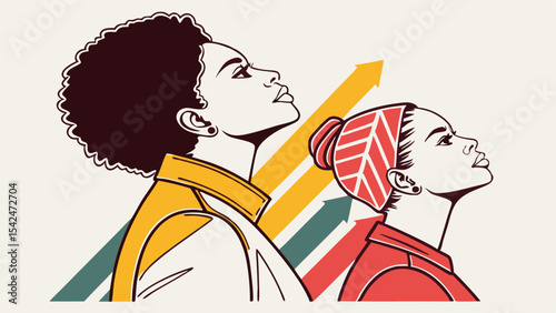 Empowering women leadership and success with upward growth arrows illustration concept vector design