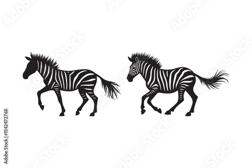 Zebra Duo Silhouette Clipart Running Wild Animal Vector Art