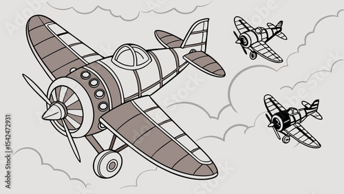 Vintage airplane flying in the sky illustration vector graphic design element for aviation enthusiasts and designers