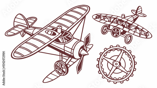 Vintage airplane drawing vector illustration for aviation enthusiasts and steampunk design projects