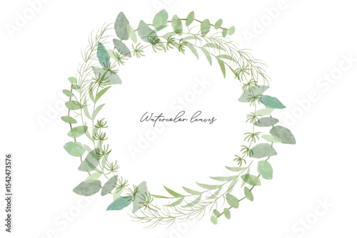Watercolor summer leaves wreath frame. Watercolor summer leaves set with flowers and leaves. Spring and summer watercolor flower element vector set. Watercolor hand painted botanical floral.