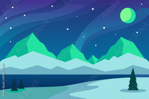 winter landscape with moon